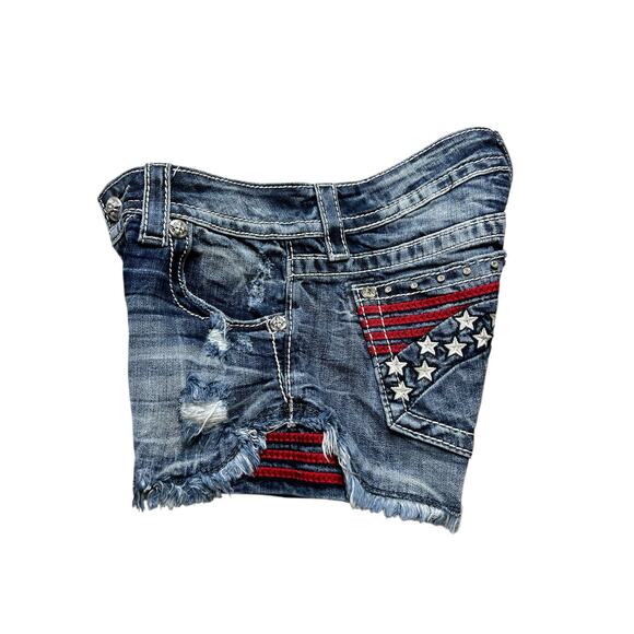 Miss Me American Flag Shorts Stars Stripes Sequin Crystals Cut Offs Sz 26 Bling - Picture 13 of 15